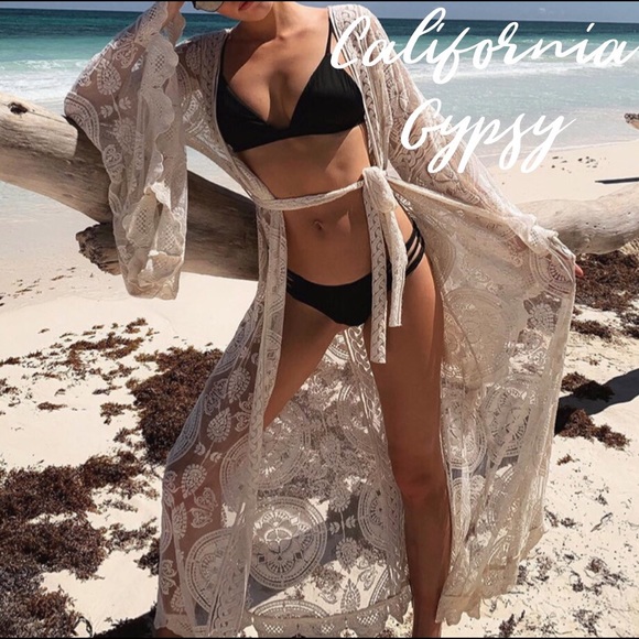 Boho Lace Kimono Duster Coverup - Picture 2 of 16